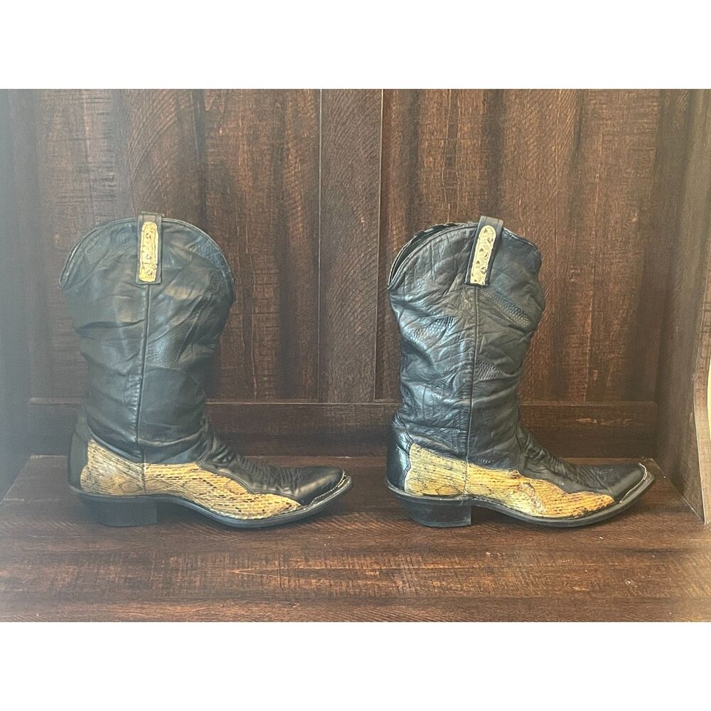 Leather Snakeskin Cowboy Boots Women's Western Boots Size 10 Vintage Black